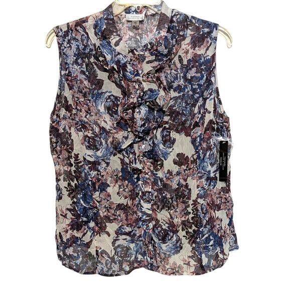 Tahari ASL Sheer Lightweight Ruffled Top Sleeveless Floral Blouse Plus Size 2X - Picture 6 of 11